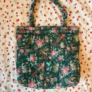 Floral Green Quilted Tote Bag / Shoulder Bag